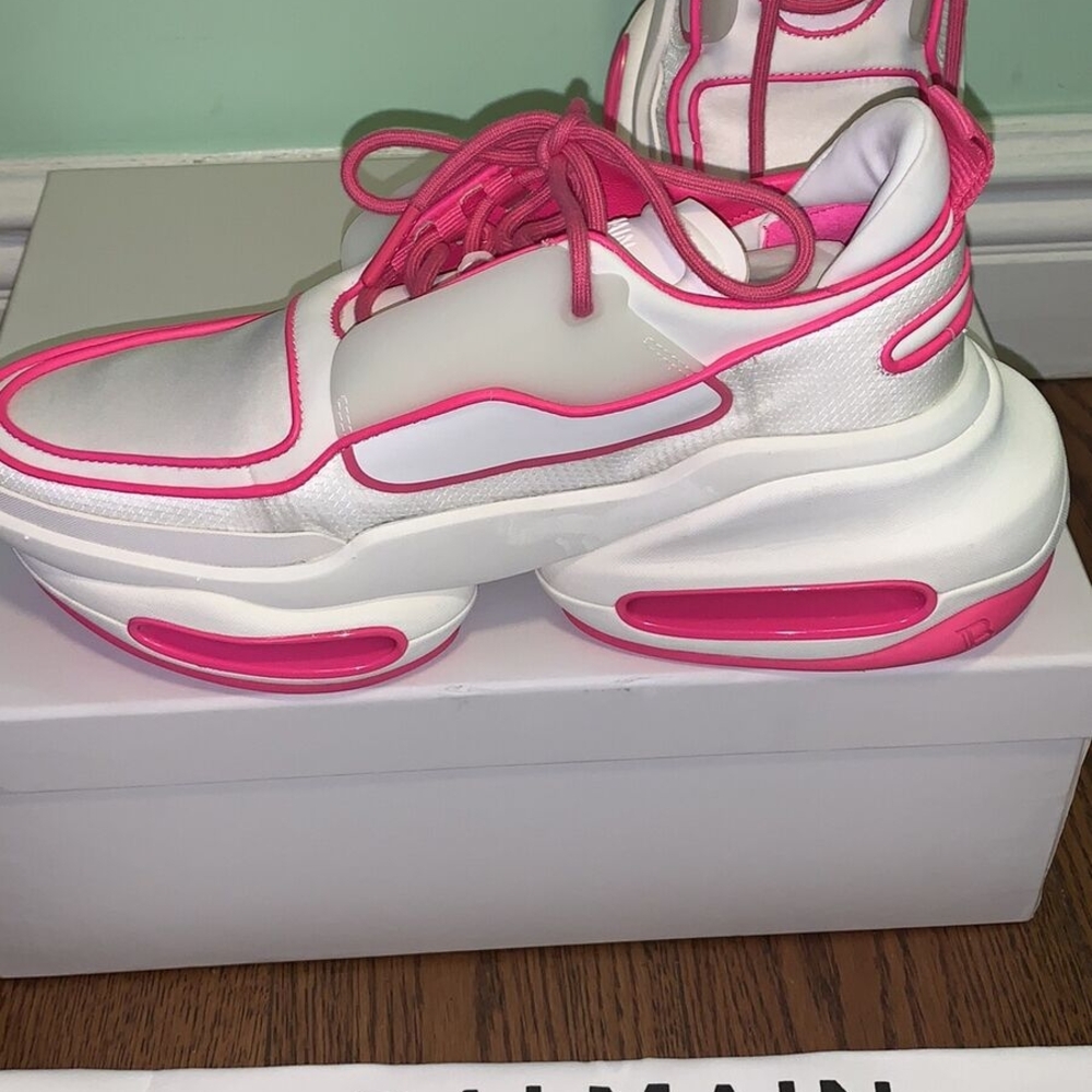 Balmain Pink and White Athletic Shoes with Chunky Design
